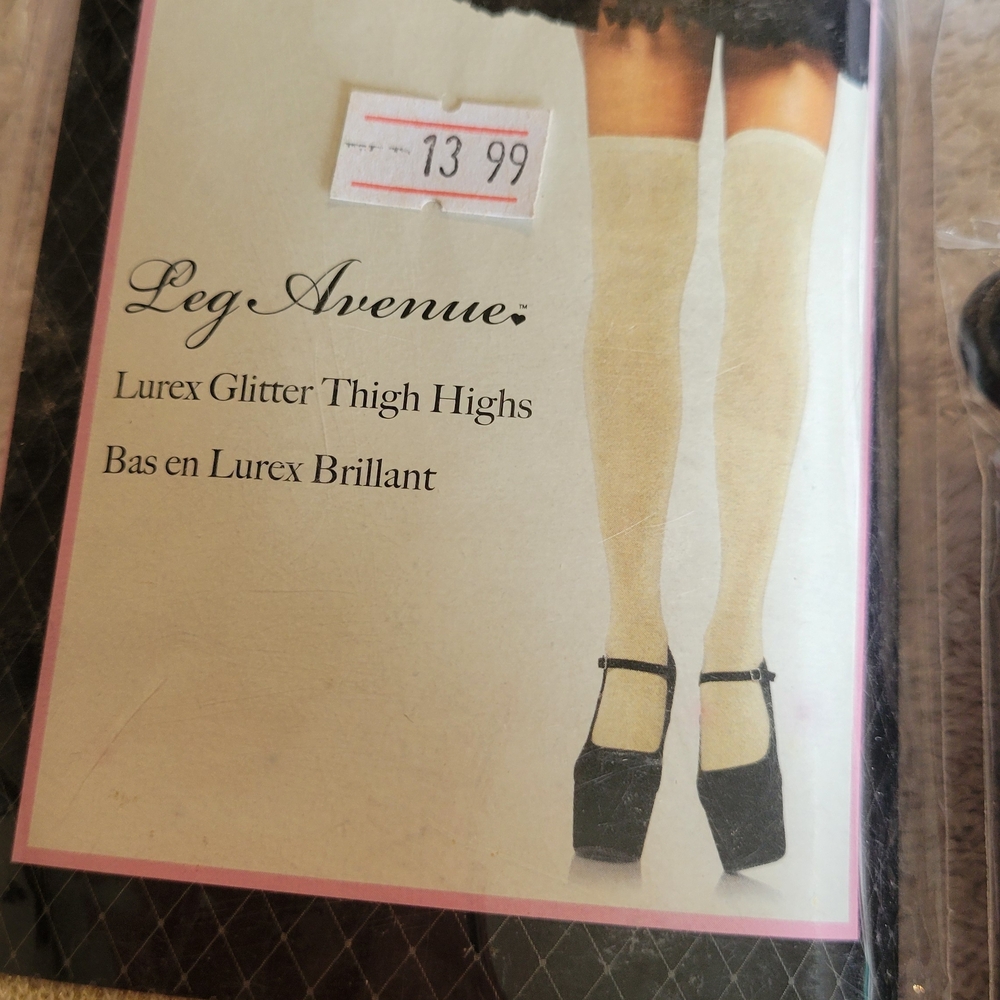 3 pair Leg Avenue Gold and Black Glitter Thigh Highs - Picture 2 of 4